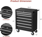 Rovibek 7-Drawer Rolling Tool Chest, Metal Rolling Tool Box with Lockable Drawers, Tool Box with Wheels for Garage, Warehouse, Workshop, Repair Shop, Large Capacity Tool Storage Cabinet (Black)