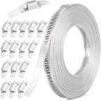 30FT Hose Clamps,304 Stainless Steel Hose Clamp Assortment Kit DIY Metal Strapping with Holes+15 Fasteners,Adjustable Worm Gear Large Hose Clamps Metal Band Screw Clamp Straps for Pipe,Duct,Tube