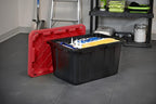 CX BLACK & YELLOW, XTRA TALL 27-Gallon Heavy Duty Tough Storage Container & Snap-Tight Lid, (28.5"L x 19.4"W x 15.2"H), Weather-Resistant Design and Stackable Organization Tote [4 Pack]
