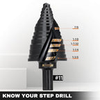 KSEIBI 5 Steps 7/8-1-3/8 inch SAE Standard Industrial Grade Step Drill Bit 3 Flat Shank, 575082 High-Speed Steel Metal Drill Bits Black Oxide M2 Material