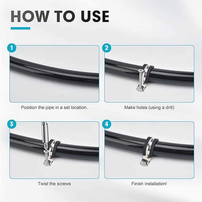 1 Inch 20 PCS 2 Holes Rubber Cushioned U Bracket Clamp, Reinforced Rigid Pipe Strap, Stainless Steel Conduit Straps Cable Clamp (25 mm) by Tavonuxt