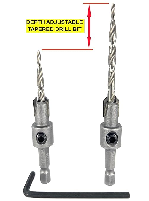 FTG USA #8 (11/64") Tungsten Carbide Tipped 82 Degree Countersink Drill Bit with Tapered Drill Bit, 1/4 Inch Quick Change Hex Shank and Allen Wrench