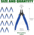Keadic 12Pcs 5" Wire Cutters with Internal Spring and Soft Rubber Handle, Mini Flush Cutters, Micro Cutting Pliers Wire Nippers, Small Side Cutters for Hobby Modeling Jewelry Electronic Crafts (Blue)