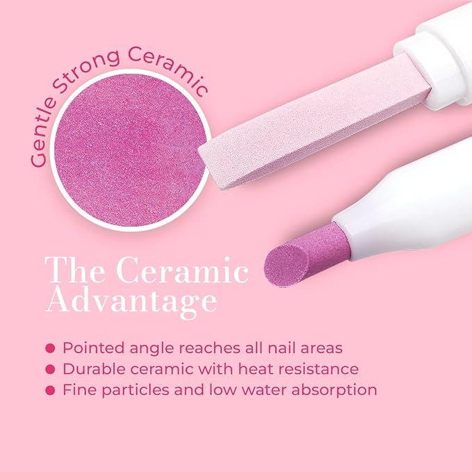 Ceramic Pusher Files for Nails, Manicure Fingernail Files with Cases, Professional Precision Filing Cuticle Remover, Manicure Stick, 2 Pieces