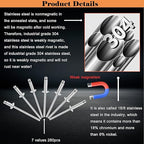 100pcs 1/8 x 3/8 inch 304 Stainless Steel Pop Rivets, 3.2 x 10mm Blind Rivets for DIY/Automotive Repairs/Furniture