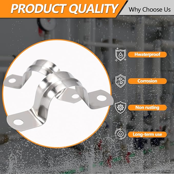 60PCS M20 Stainless Steel Rigid Pipe Strap for 3/4 Inch Hose OD, Rigid Pipe Strap, 2 Holes Cable U Bracket, Tube Strap Tension Clips, U-Tube Clamp