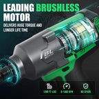 Cordless Impact Wrench 1/2 Inch, High Torque 1200 Ft-lbs Brushless Impact Gun, 20V Power 4.0 Ah Battery, Fast Charger, 5 Pcs Sockets and Tool Box Kit