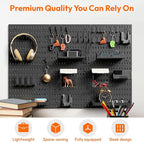 6Pcs Black Peg Board Wall Organizer, Plastic Pegboard Panel, Garage Storage Tool Organizer for Wall, Craft Room, Kitchen, Workshop, Office, Includes Hooks and Bins