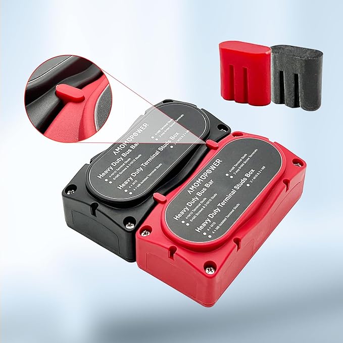 300A Bus Bar 12v Power Distribution Block 4 x 5/16"(M8) Terminal Block Heavy Duty Waterproof Buss Bar Junction Block Marine Battery Bus bar for Automotive Boat Solar System(Red)