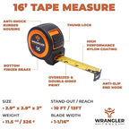Tape Measure 16 FT - Measuring Tape Retractable - Oversized & Double-Sided Print - Blade Lock, Finger Brake - High Performance Nylon Coating, 10' Stand-Out - 13' Reach / 1-1/16" Blade