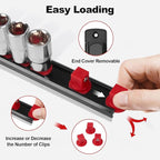 Fivepears Magnetic Socket Rails Storage Organizer, Heavy Duty Aluminum ABS Socket Holders, 360 Swivel Clips for Tool Box, 3/8 x 14, 1/2 x 12, 1/4 x 14 (Red)