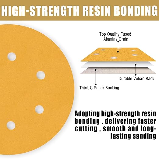 6 Inch - 6 Hole Hook and Loop Sanding Discs 220 Grit, Random Orbital Sandpaper for Automotive and Woodworking - 100 Pack