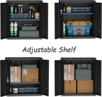 Metal Garage Wall Cabinet, Metal Wall Mounted Storage Cabinets with Lockable Doors and Adjustable Shelves, Floating Tool Cabinet for Garage, Home Office, Kitchen,Black