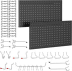 2 PCS Metal Pegboard Wall Storage Shelves 24x12 Inches with 50 PCS Pegboard System for Garage Organization Black Pegboard Hooks for Efficient Tool Storage and Workbench Organization（black）