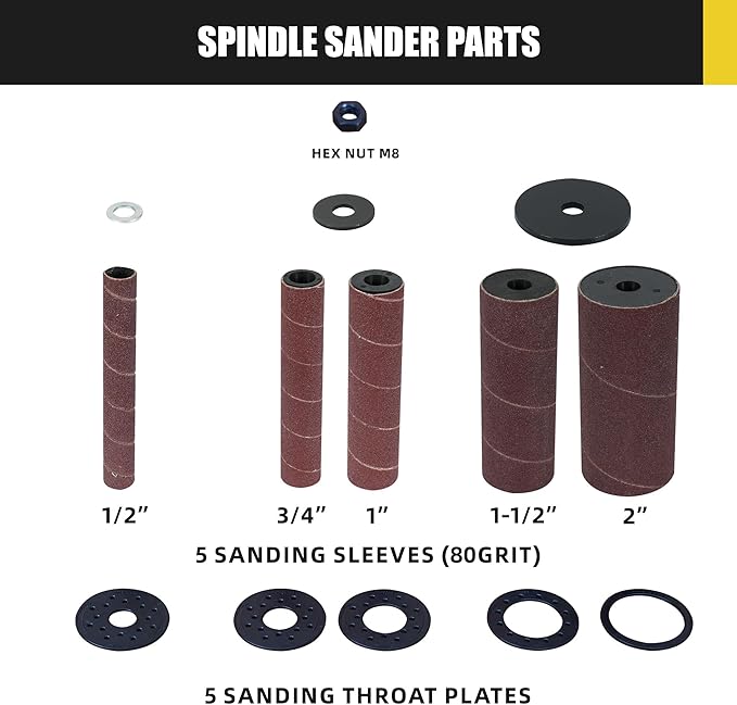 4A Variable Speed Oscillating Belt and Spindle Sander - 4x24” Belt, 5 Sanding Sleeves, 1000-1800RPM Adjustable Speed Control for Woodworking Projects - Efficient Dust Collection for Smooth Finishes