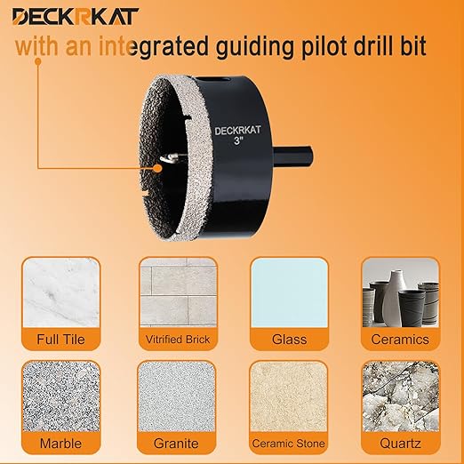3 inch Diamond Hole-Saw Bits with Pilot Drill Bit -3" Diamond Tipped Tile Hole Saws with Guiding Bit Accurate Drilling for Porcelain Tile Ceramic Pottery Granite Stone Glass Bottles 75mm
