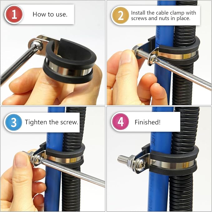 20 PCS 1/4 Inch Stainless Steel Cable Clamps - Insulated, Hose & Pipe Clamps