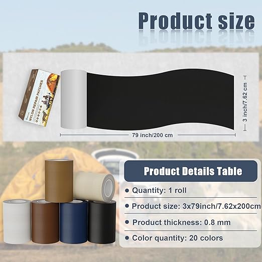 3x79 Nylon Repair Patch Nylon Repair Tape Self Adhesive Fabric Tapes Outdoor Camping Gear Fabric kit for Tent, Umbrella, Down Jackets, Sleeping Bag, Knapsack（White）