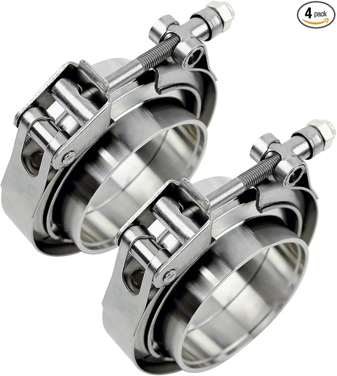 3 inch V Band Clamp - 4 sets of Quick Release Vband Exhaust Clamp with Flange Stainless Steel for Automotive exhaust system, turbocharger, downpipe and mufflers (3" - 4 Pack)