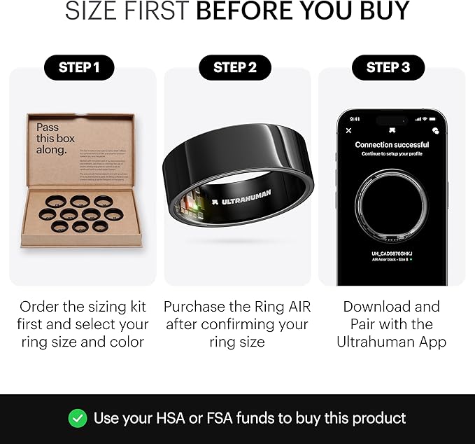 ULTRAHUMAN Ring AIR-Smart Ring Health Tracker, Size First Sizing Kit,Sleep Tracker,Smart Ring for Men/Women,Fitness Tracker (Made in India, Aster Black, 14)