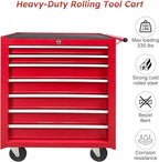Rovibek 7-Drawer Rolling Tool Chest with Wheels, Lockable Metal Tool Box for Garage Workshop Warehouse, Large Capacity Tool Storage Cabinet, Heavy-Duty Tool Chest with Drawers, Red