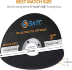 S SATC Grinder Wheel 25 PCS Cut Off Wheels 3 Inch Cut Off Wheel 3" x1/16 x3/8" Fits Any Angle Grinder Air Tool