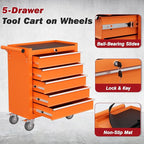 Rolling Tool Chest with Drawers, 5 Drawers Tool Chests & Cabinets, Metal Toolbox with Wheels, Lockable Storage Cabinet, Garage Tool Box with Drawers (Orange, 5 Drawers)