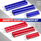 Socket Organizer Magnetic Socket Tray,NOEAIKE 6-Pack SAE & Metric 1/2,3/8,1/4 Inch Drive Socket Holder,Holds 141 Standard/Deep Sockets,Blue and Red Magnetic Socket Organizers(Sockets Not Included)