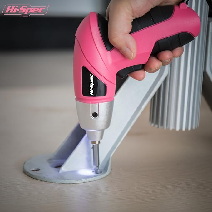 Hi-Spec Electric Screwdriver 27pc 3.6V Pink USB Small Power Screwdriver Set. Cordless & Rechargeable with Driver Bit Set