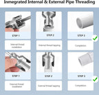 Integrated Internal & External Pipe Threading Tool, 3/4'' 1'' Dies, Dual-Function Pipe Thread Cutting Tool, Electric Drill Compatible Pvc Pipe Threader Kit for Home Repair