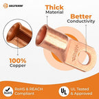 SELTERM 10pcs 4/0 AWG - 1/2" Stud Battery Lugs, Heavy Duty Wire Lugs, Ring Terminals, Cable Ends, 0000 Gauge Terminals, UL Bare Copper Eyelets Electrical Terminal Connectors