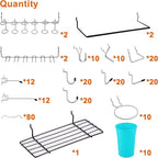 Pegboard Hooks, Pegboard Rack, Peg Locks, for Organizing Various Tools, 251 Pieces
