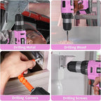 Cordless Drill Set, 20V Electric Power Drill With Battery And Charger, 30N Torque, 21+1 Settings, 3/8-Inch Keyless Chuck, Driver Bits Kit, LED Light (Pink)