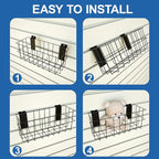 NeatiEase 29 PCS Slatwall Accessories Kit for Garage Rooms Shops Storage, Slat Wall Accessory Includes 3 Pack Slatwall Baskets Set and 26 PCS Multisized Heavy Duty Slatwall Hooks