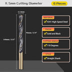 Drill Bit, 11.5mm Cutting Diameter, 4341 HSS Gold and Black 118° Cutting Angle Number Jobber Bits - (Applications: for Drilling Soft Metal Plastic Wood), 6-Pieces