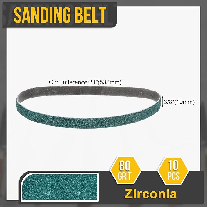3/8 x 21 Inch Sanding Belt, 10 Pcs 80 Grit Zirconia Knife Sharpener Belts Work Sharpening for Belt Sander Knife Carving Tool Metal Working