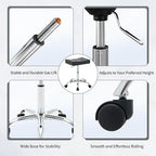 Office Stool with Wheels (300lbs Capacity) (Adjustable Height 17-21 inch) Black Faux Leather Workbench Stool (Black)