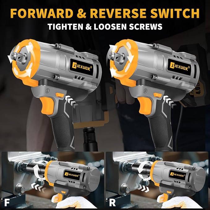 1600Nm Cordless Impact Wrench, 21V 1/2" 1180Ft-lbs Impact Gun wiht 2 x 4.0Ah Battery, High Torque Pistola De Impacto with 6 Sockets, Brushless Llave De Impacto Driver for Truck/Car/Mower