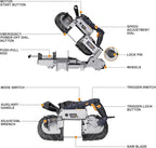 MAXXT Band Saw with Lightweight Aluminum Base, 10 Amp 5 Inch Deep Cut Bandsaw, Variable Speed Handheld Automatic Multipurpose Cut with Carrying Wheels Portable Metal Saw, Band Saws for Metal Wood