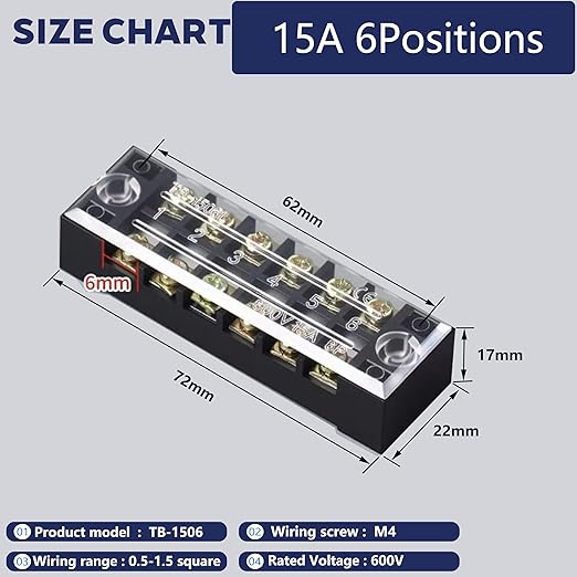 Terminal Block (8 Sets) 8Pcs 6 Positions Dual Row 600V 15A Screw Terminal Strip Blocks with Cover&8Pcs Pre-Insulated Barrier Termina Block Strip& 48Pcs Insulated Fork Wire Connector
