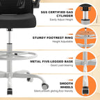 Ergonomic Drafting Chair, Tall Office Chair with Flip-up Armrests, Breathable Mesh High Desk Chair with Lumbar Support Adjustable Footrest Ring for Standing Desk Grey Black
