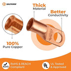SELTERM 25pcs 1 AWG 3/8" Stud Battery Lugs, Ring Terminals, Heavy Duty Copper Wire Lugs, Battery Cable Ends, 1 Gauge Ring Terminal Connectors, UL Bare Copper Eyelets Electrical Battery Cable Lugs