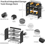 CCCEI Modular Pegboard Rack Power Tool Organizer with Charging Station. 4 Layer Wall Mount Drill Holder, Tool Battery Charger Organizer. Garage Shop Storage Utility Shelf with 10FT Power Strip.