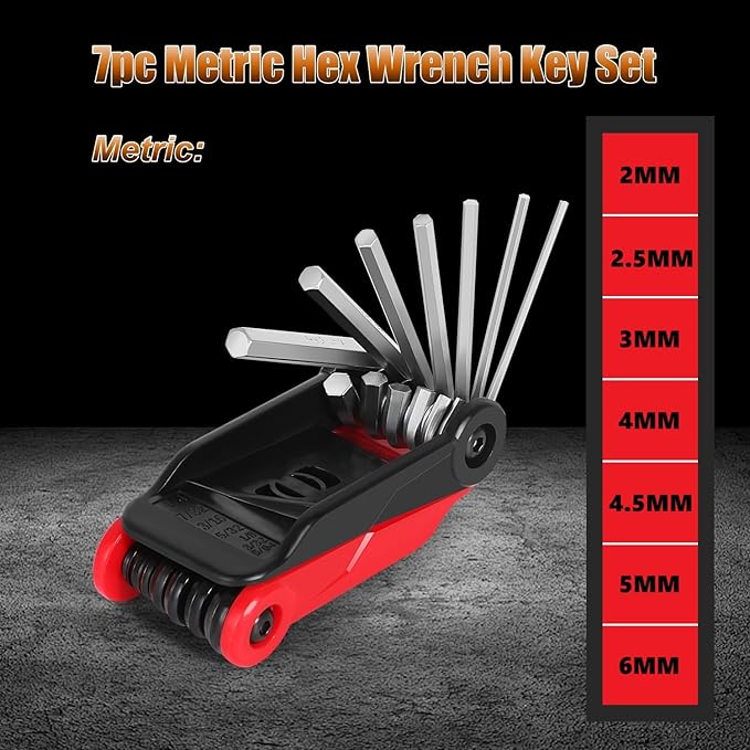 14PCS Folding Allen Wrench Sets, Metric and SAE Allen Key Set, METRIC 2mm, 2.5mm, 3mm, 4mm, 4.5mm, 5mm, 6mm. SAE 5/64”, 3/32”, 1/8”, 5/32”, 3/16”, 7/32”, 1/4"