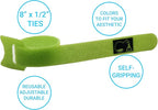 CableLock Cable Ties - 50 Pack - 8 Inch Reusable Cord Organizers - Clean Cable Management for Gaming and Home Office (Green)