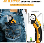 Cordless Electric Scissors,4V Rechargeable Cardboard Cutter Heavy Duty Scissor with Safety Lock & LED Light for Box Carpet Plastic Fabric(Yellow）