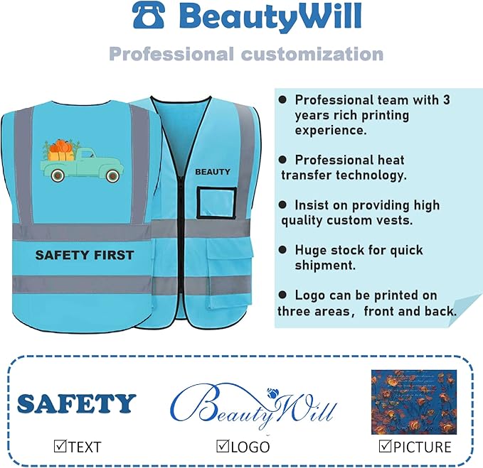 BeautyWill Custom Logo 10/20 Pack Safety Vest Class2 High Visibility Vest with Pockets Breathable Construction Vest Bulk