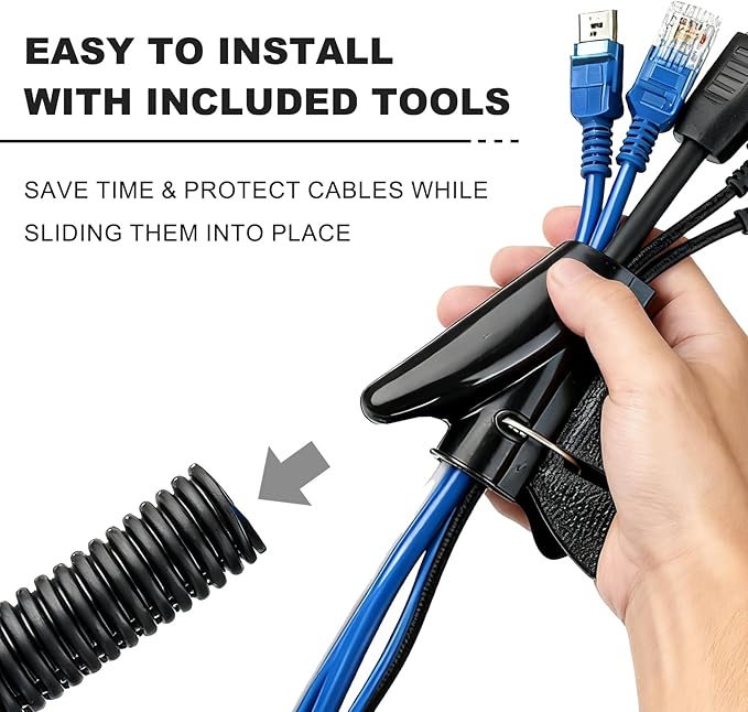 120FT 1/2 inch Split Wire Loom Tubing Kit with 2 Clamps - Flexible Abrasion Resistant Conduit for Automotive, Mechanical Cable Protection