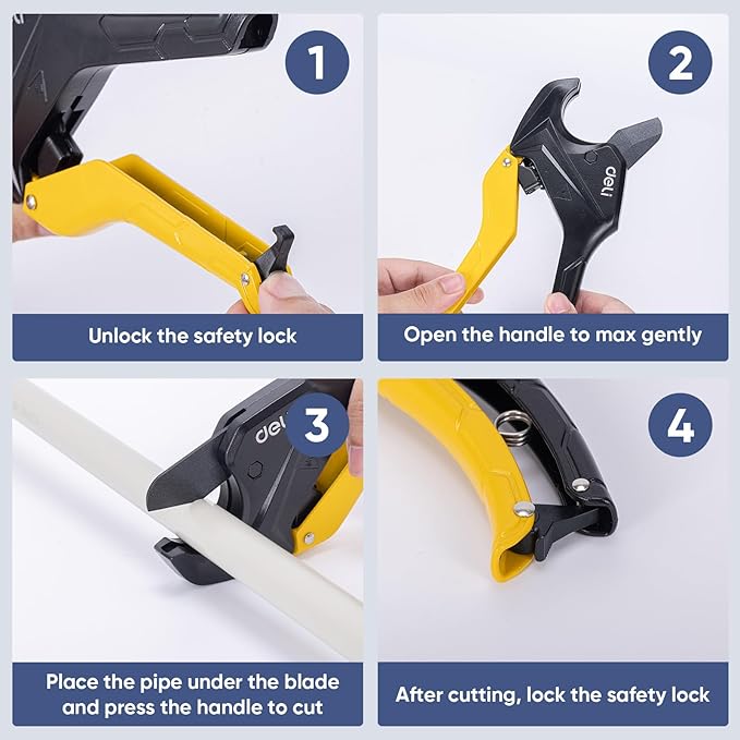 DELI PVC Pipe Cutter, Up to 1-5/8", Ratchet Pipe Shears Heavy-Duty, Pex Cutting Tool for Cutting PEX, PVC, PPR Plastic Hoses and Plumbing Pipe