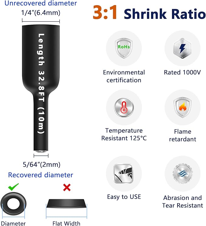 Heat Shrink Tubing 1/4 Inch, 3:1 Ratio Wires Heat Shrink Tube, Dual Wall Adhesive-Lined Waterproof Shrink Wrap Tubing, 33FT White Industrial and Marine Grade Heat Shrink Wrap